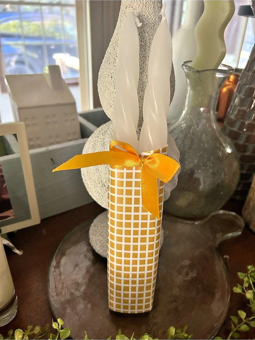 trueliving 2 PK Taper Candles White Checkered Taper Candles NWT